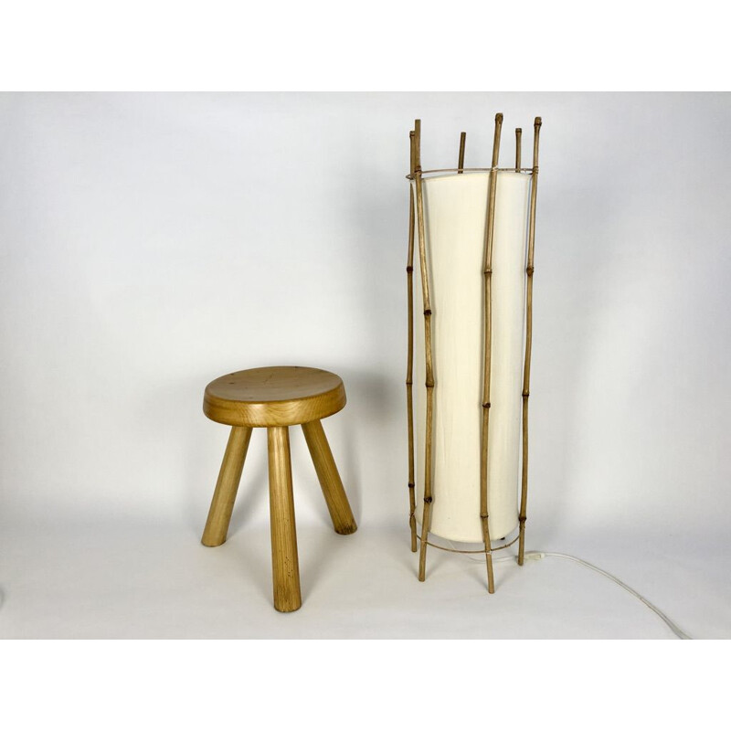 Vintage Bamboo Bundle Wrapped in Brass with Solid Brass Base 1930's Floor  Lamp