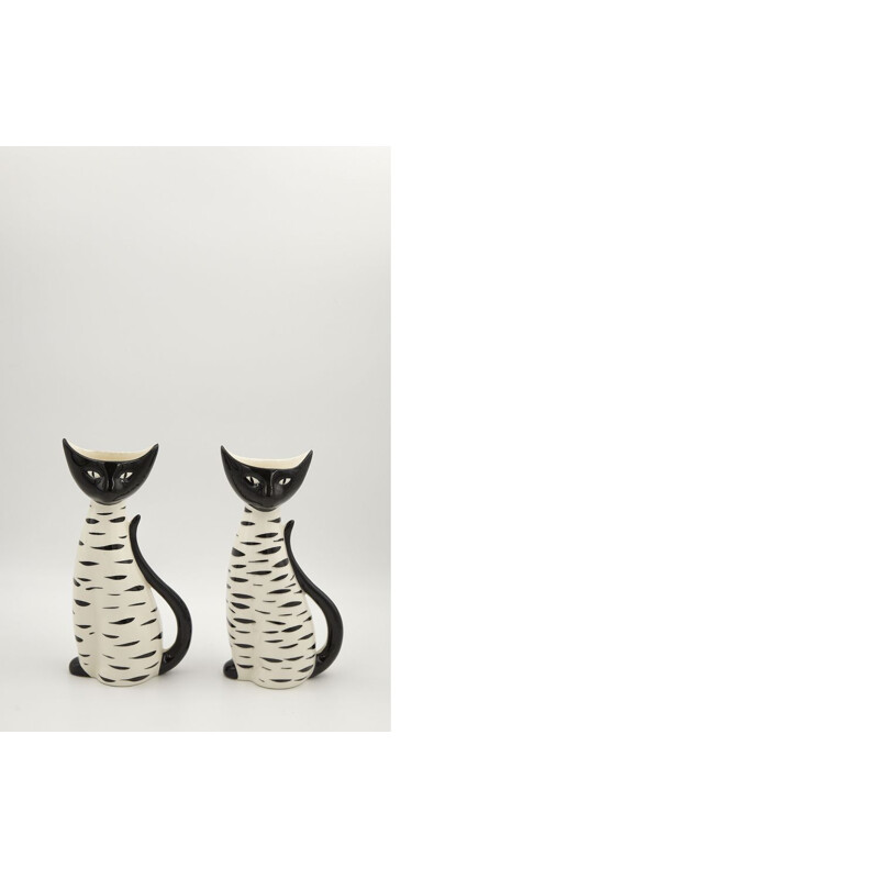 Pair of vintage Tigris Cat Vase 4130 by Annaliese Beckh for Schmider  Keramik, German 1960s