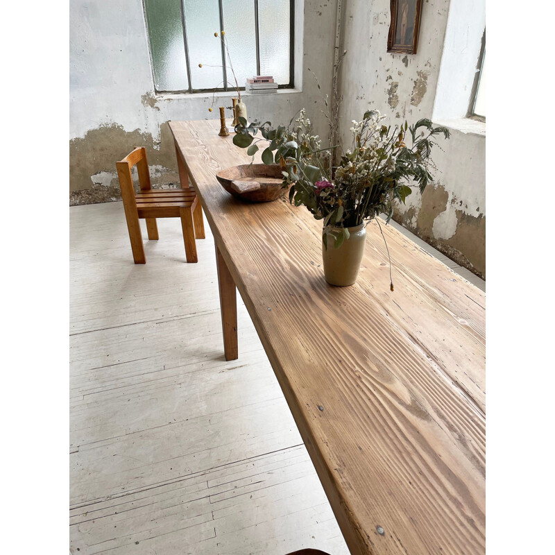 Tavolo da cascina vintage in legno di pino e ciliegio