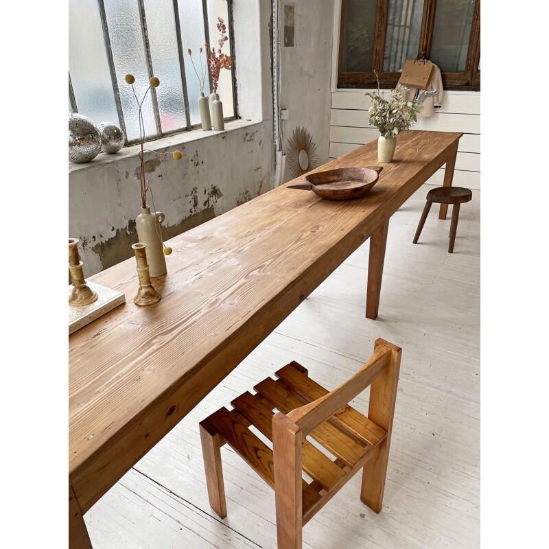 Tavolo da cascina vintage in legno di pino e ciliegio