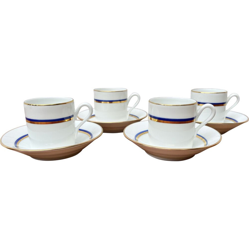 Set of 4 vintage espresso cups and saucers blue pattern by Richard Ginori,  Italy