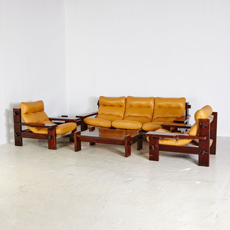 Set of vintage leather sofas by Jean Gillon for Probel, Brazil 1960