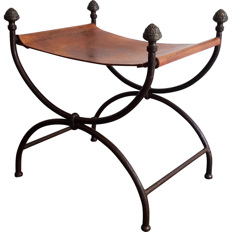 French X shape stool in wrought iron - 1950s