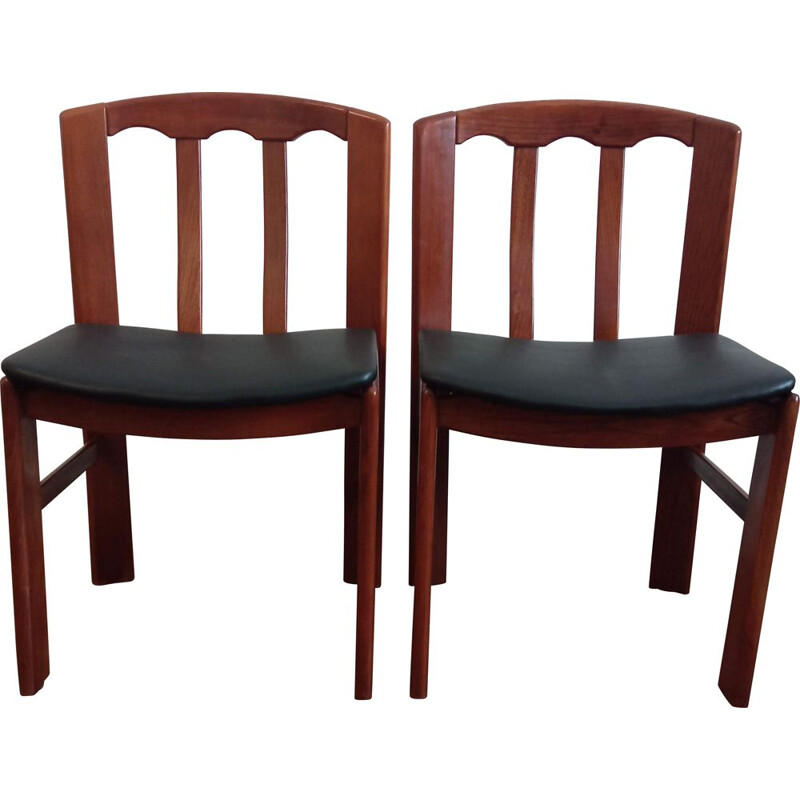Paire de chaises vintage en orme massif et cuir 1070