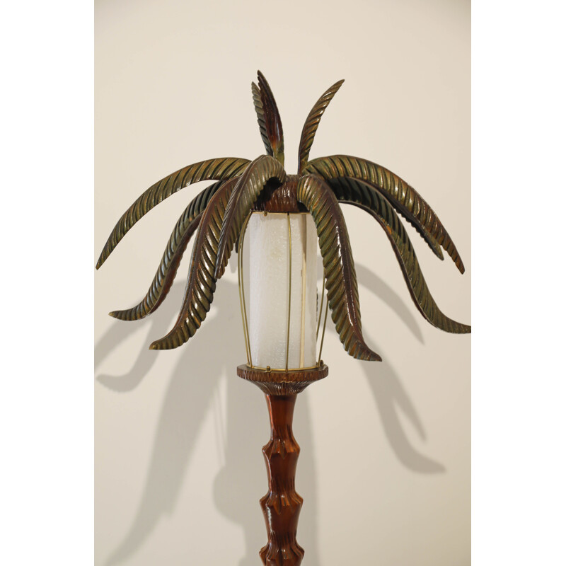 Vintage Palm Tree Floor Lamp in carved wood 1960s