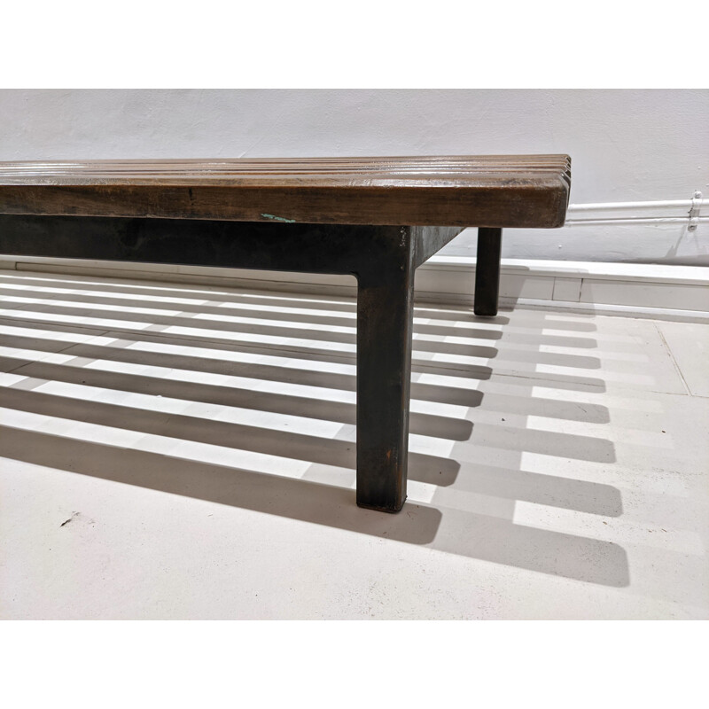 Vintage Cansado bench in mahogany wood by Charlotte Perriand, 1954s