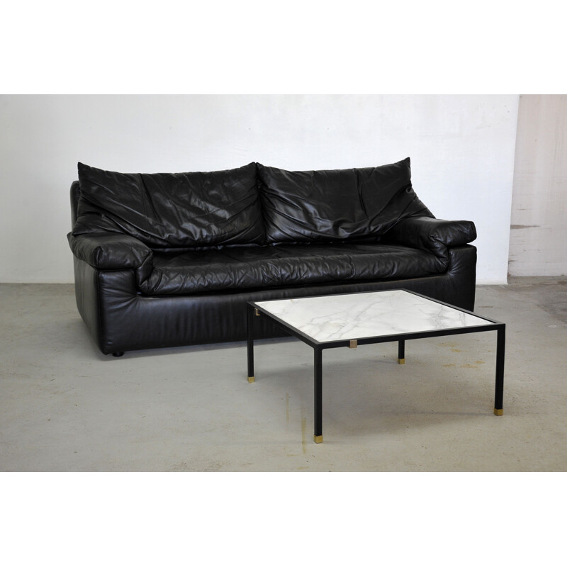 Canapé vintage en cuir noir par Cinna 1980