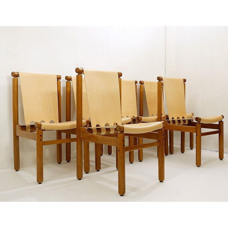 Set van 6 vintage leren stoelen van Ilmari Tapiovaara voor La Permanente  Mobili Cantù, Italiaans