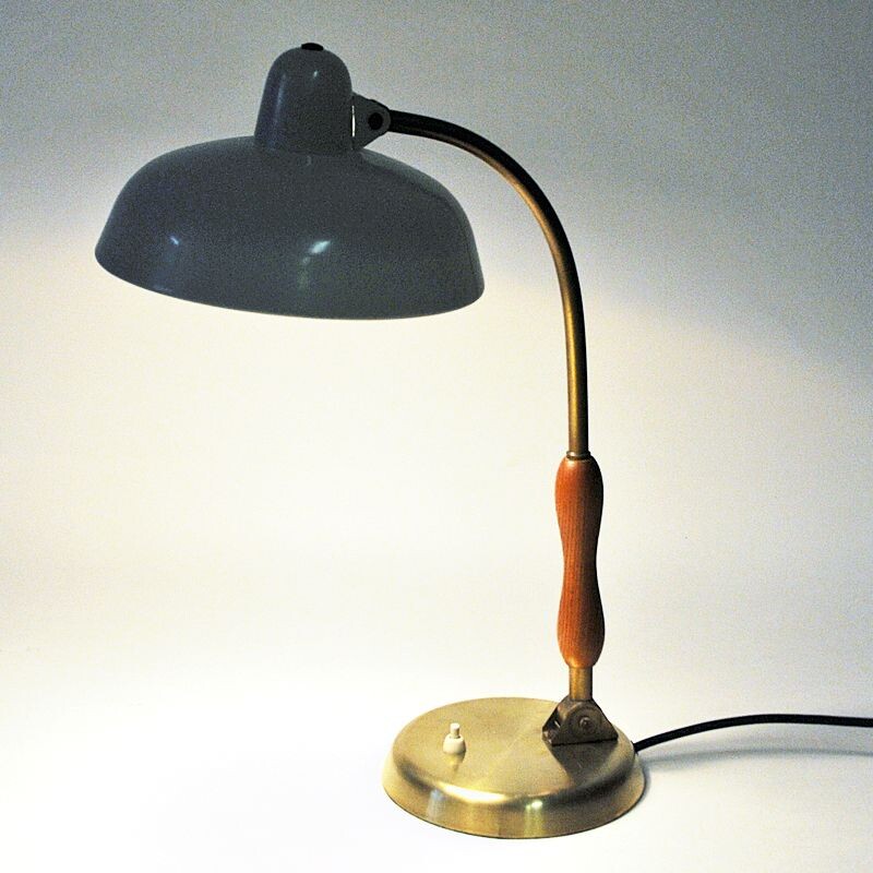 Vintage Oak and white metal table lamp by Asea, Sweden 1950s