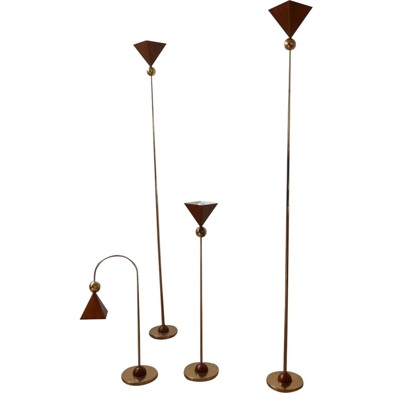 Set di 4 lampade da terra e da tavolo vintage in ottone e rame Italia
