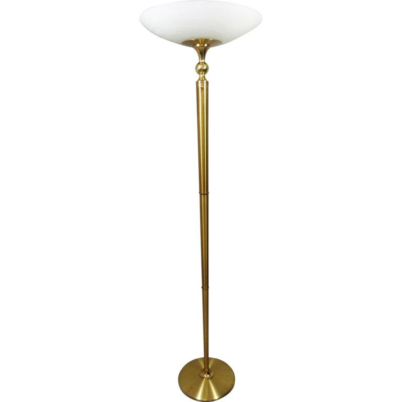 Italian Relco Milano floor lamp in brushed brass and Murano glass - 1970s