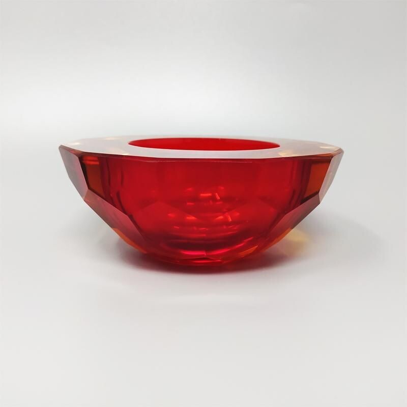 Rote Schale aus Murano-Sommerso-Glas 'Geode' von Alessandro Mandruzzato,  1970