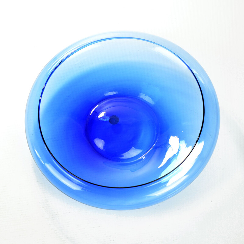 Vintage blue glass large bowl from Vidrios San Miguel Spain 1990s