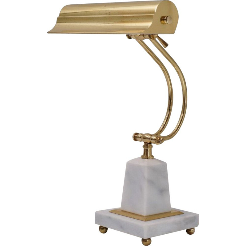 Vintage adjustable brass and white onyx desk lamp, USA 1950
