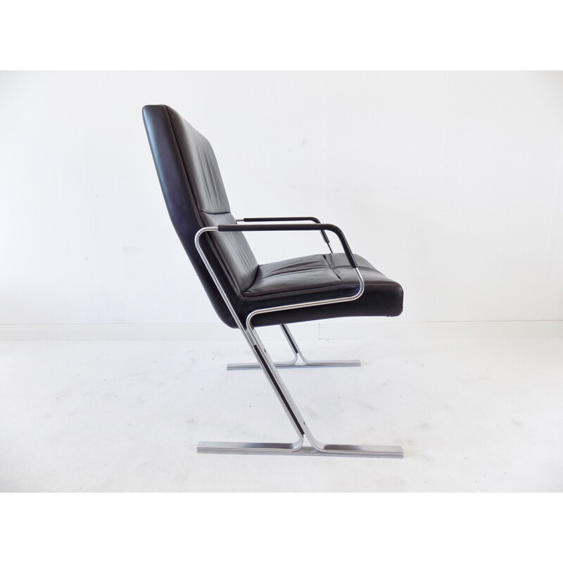 Fauteuil vintage en cuir noir 1970