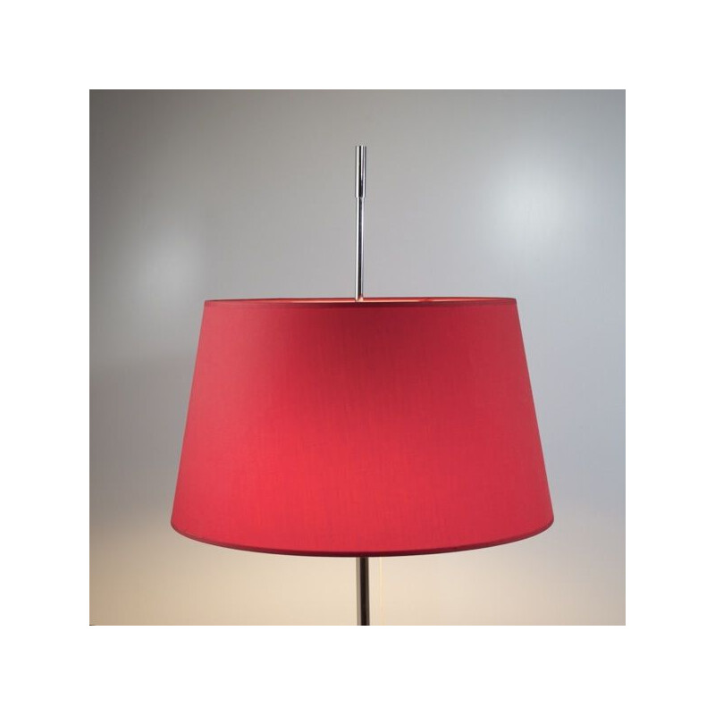 Vintage chrome floor lamp with red double shade 1960s