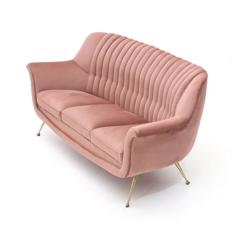 Vintage 3-Sitzer-Sofa aus rosa Samt 1950