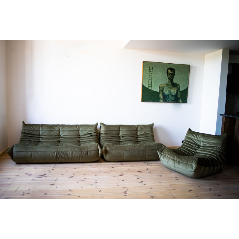 Set of vintage 3 and 2 seater sofa with armchair Togo velvet by Michel  Ducaroy for