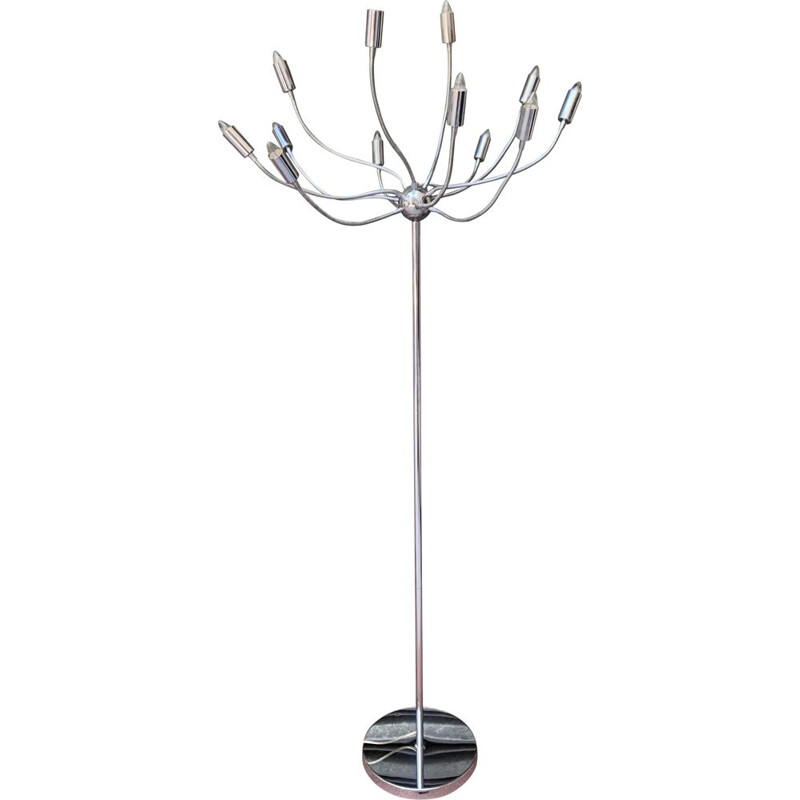 Vintage medusa lamp in stainless steel with 12 articulated arms, France 1978