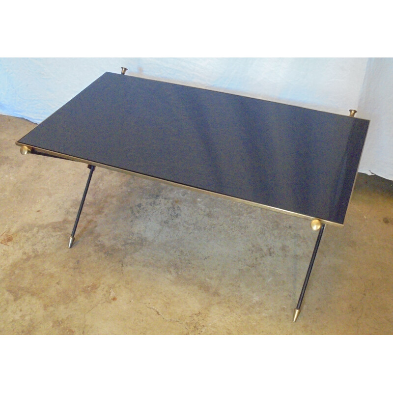 Vintage brass and black opaline coffee table by Jansen, 1950