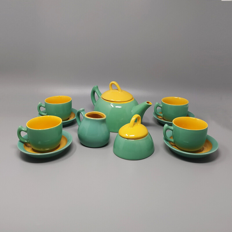 Service à thé et café vintage vert et jaune en céramique par Naj Oleari,  Italie 1980