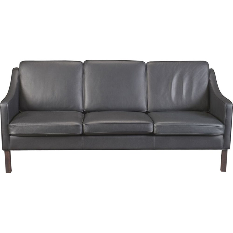 Three seater black leather vintage sofa model Manhatten by Hurup Mobler