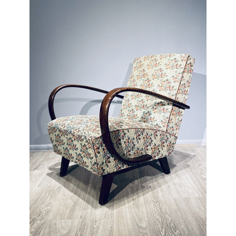 Pair of vintage H 227 art deco armchairs by Halabala