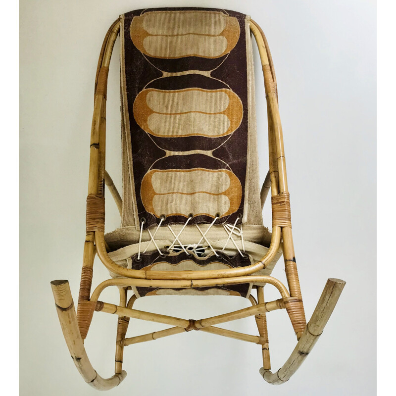 Vintage rotan stoffen schommelstoel, 1960
