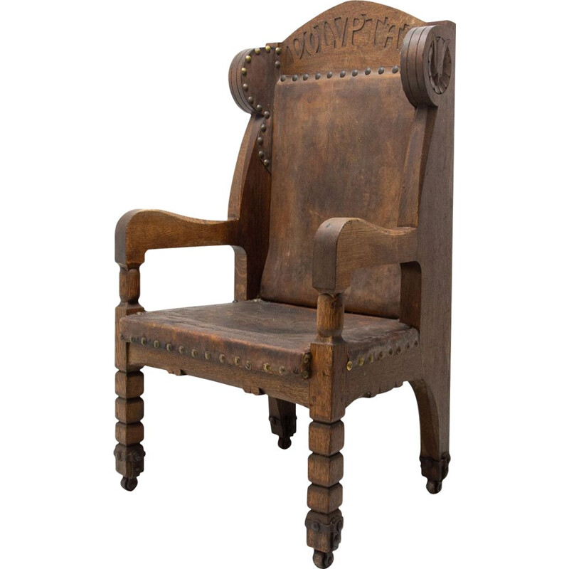 Massiccia poltrona trono vintage in stile storicista