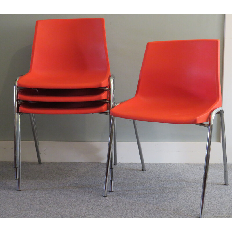 Ensemble de 4 chaises vintage en plastique orange par OVP Belgium pour JP  Emonds, 1970
