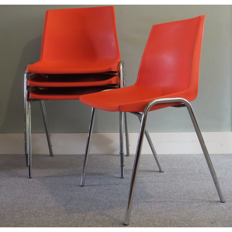 Set van 4 vintage oranje plastic stoelen van OVP Belgium voor JP Emonds,  1970