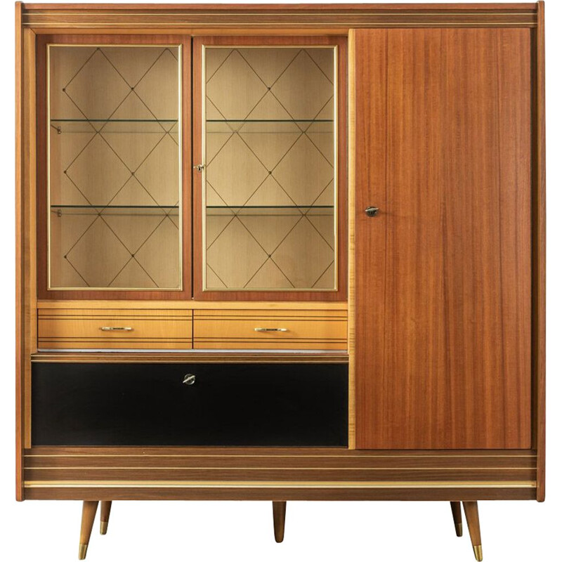 Mid century walnut and black formica highboard, Germany 1950