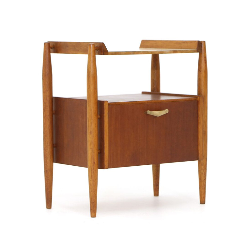 Teak vintage night stand with formica shelf, 1950s