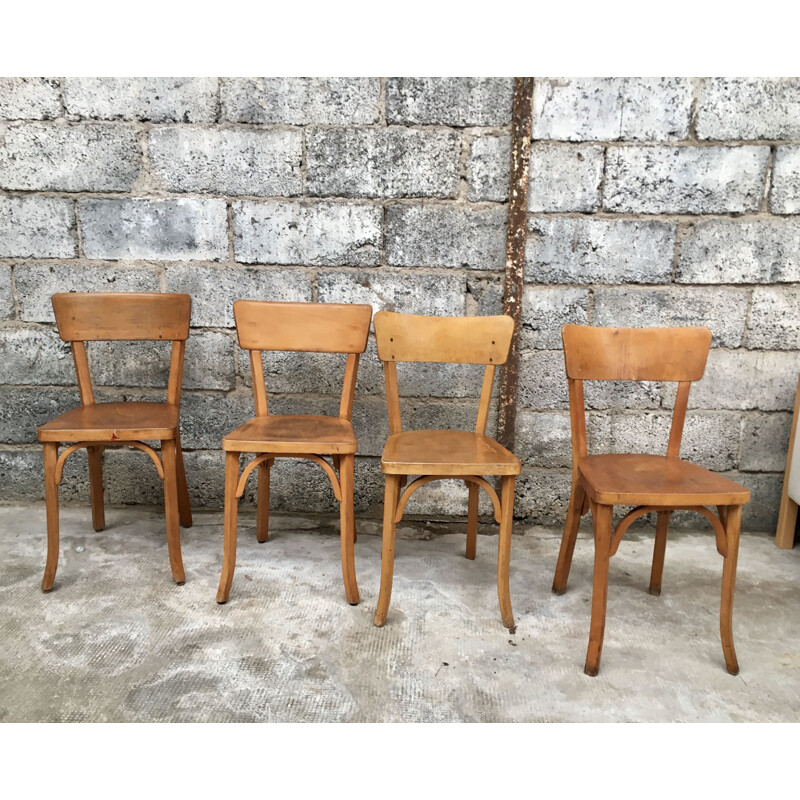 Ensemble de 4 chaise Baumann vintage en bois bistrot troquet