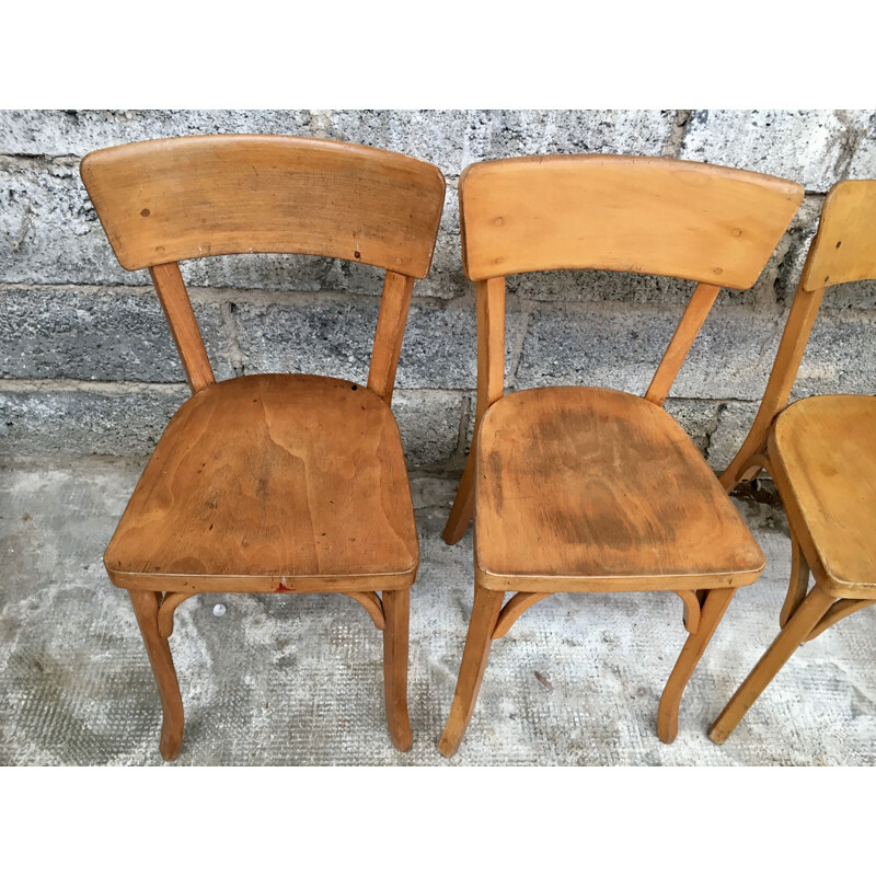 Set of 4 Baumann vintage wooden chairs bistro troquet
