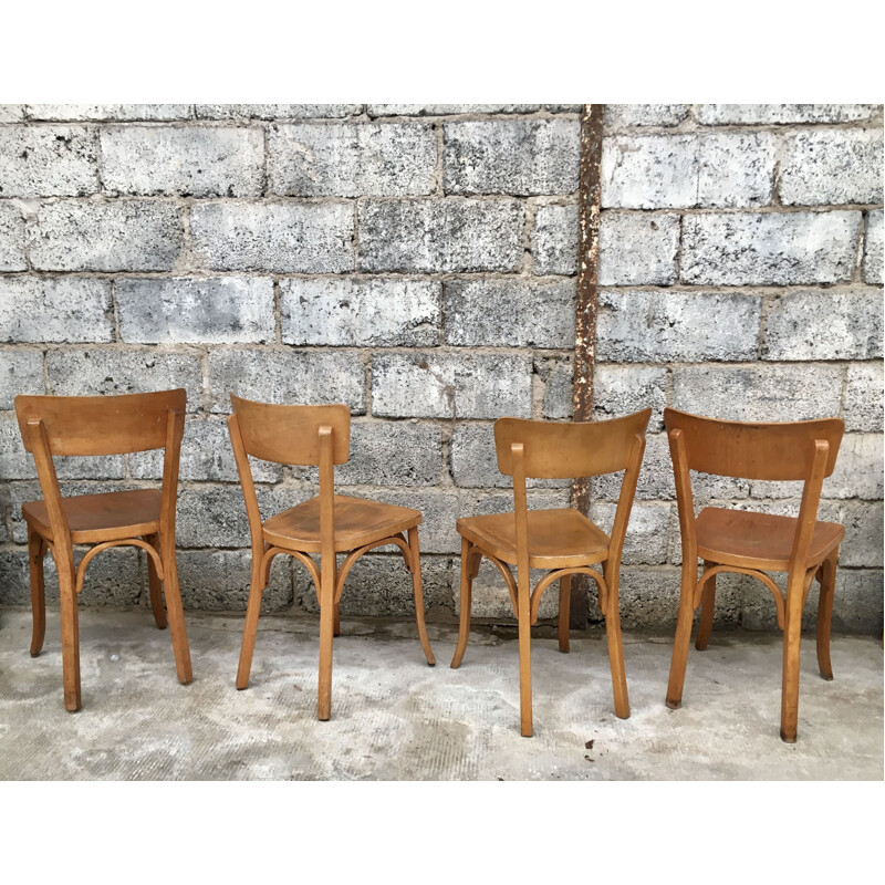 Ensemble de 4 chaise Baumann vintage en bois bistrot troquet