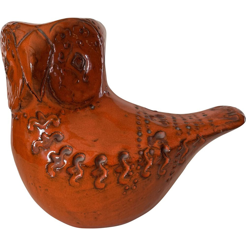 Vintage orange ceramic owl by Aldo Londi for Bitossi, 1960