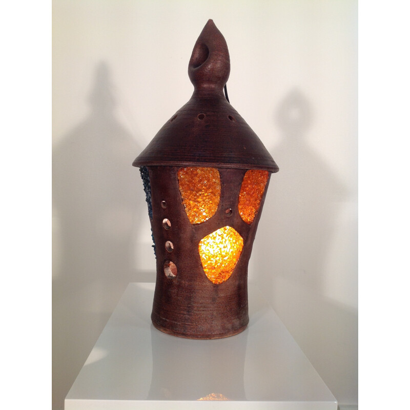 Vintage Accolay Laternenlampe aus glasierter Keramik und Harz, 1950