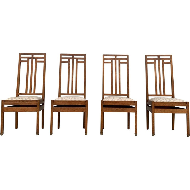 Ensemble de 4 chaises Art Déco vintage de l'école de La Haye par Cornelis  Van