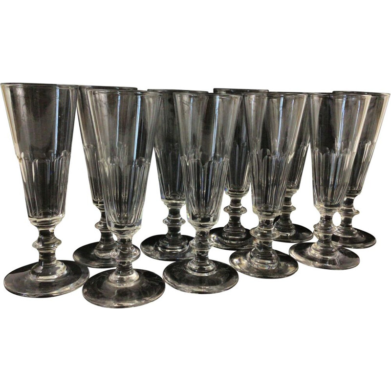 Set of 10 Baccarat Saint Louis vintage champagne flutes Caton model in  crystal