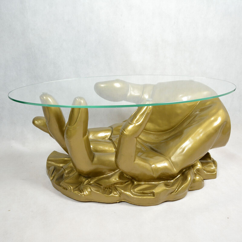 Mid-century golden hand-shaped coffee table, Hollywood Regency, France,  1970s
