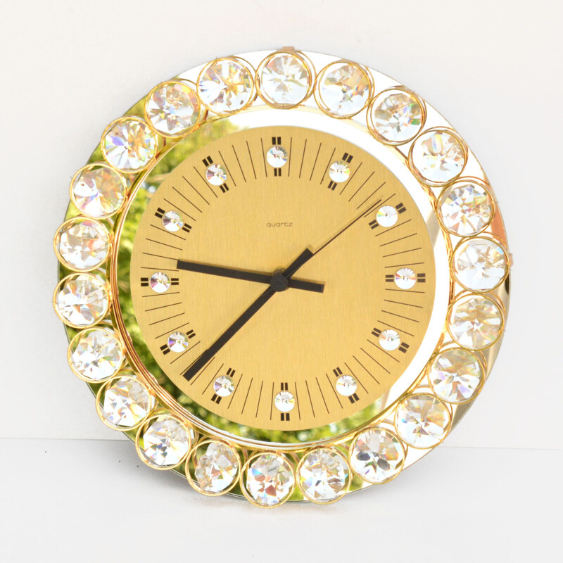 Mid-century crystal wall clock Regancy style by Junghans Hollywood, Germany  1970s