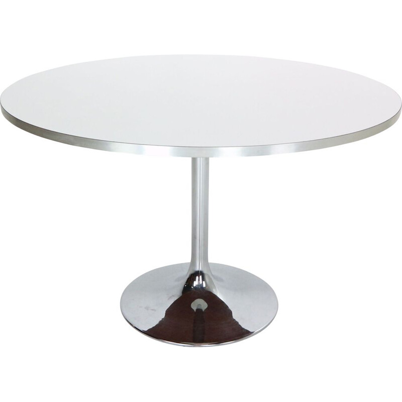 Table ronde vintage blanche et chromée par Börje Johanson pour Johanson  Design Markaryd, Suède 1968