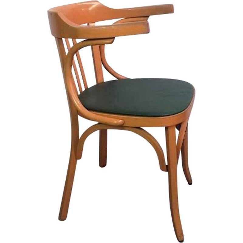 Chaise de bureau Baumann n 21 vintage en bois de hêtre et cuir par Baumann,  1960