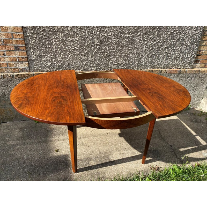 Table ronde extensible vintage en palissandre et teck par Ameublement NF  meuble 185, 1960