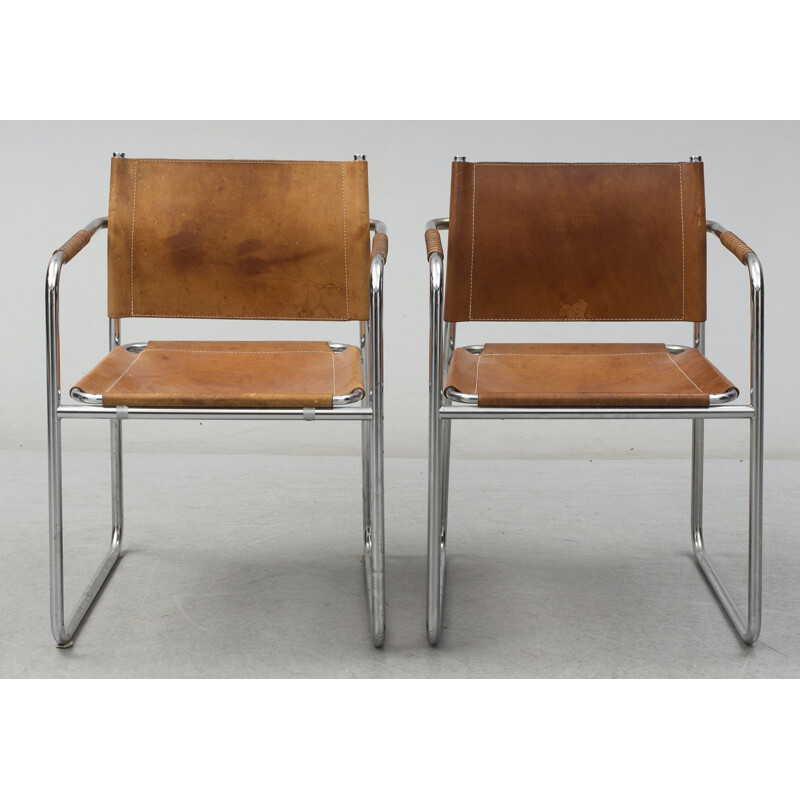 Pair of vintage chrome and leather Admiral armchairs by Karin Mobring for  Ikea, Sweden 1970