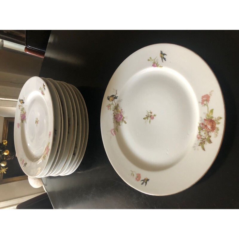Conjunto de 10 pratos de aves de porcelana vintage, 1950