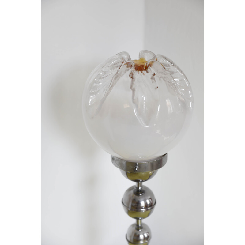 Vintage-Lampe aus silbernem Metall und ihr Globus Mazzega aus Muranoglas,  Italien 1970