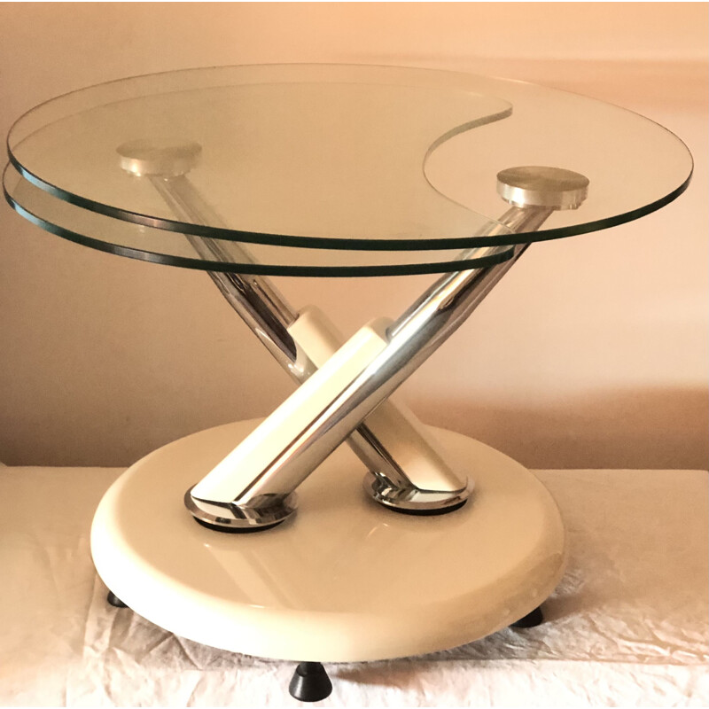 Table basse vintage à double plateau pivotant en verre, 1980