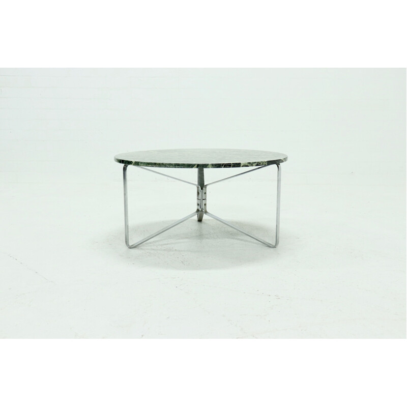 Vintage green marble and chromed steel round coffee table, 1960s